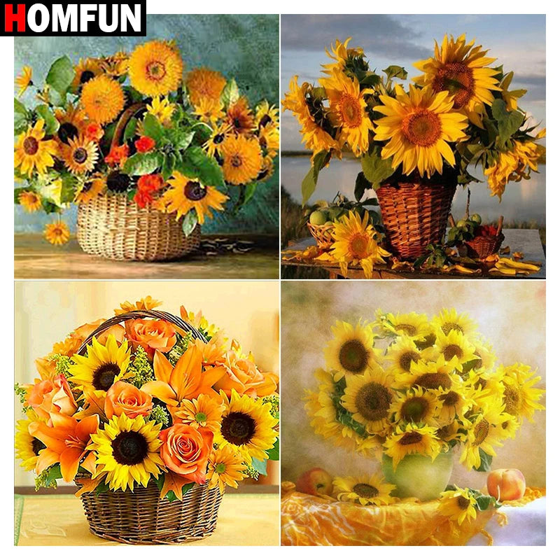 HOMFUN Full Square/Round Drill 5D DIY Diamond Painting ‘’Sunflower basket" 3D Embroidery Cross Stitch 5D Home Decor Gift