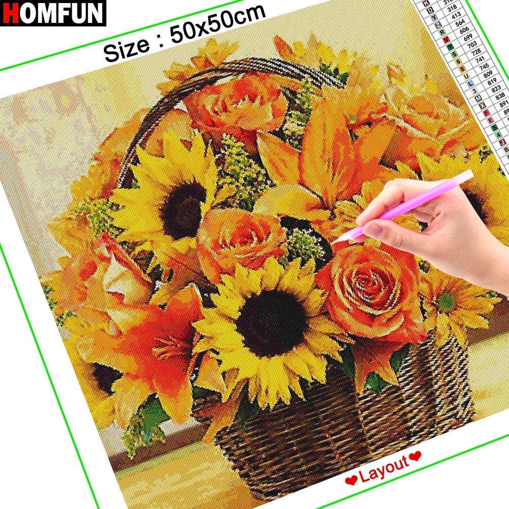 HOMFUN Full Square/Round Drill 5D DIY Diamond Painting ‘’Sunflower basket" 3D Embroidery Cross Stitch 5D Home Decor Gift