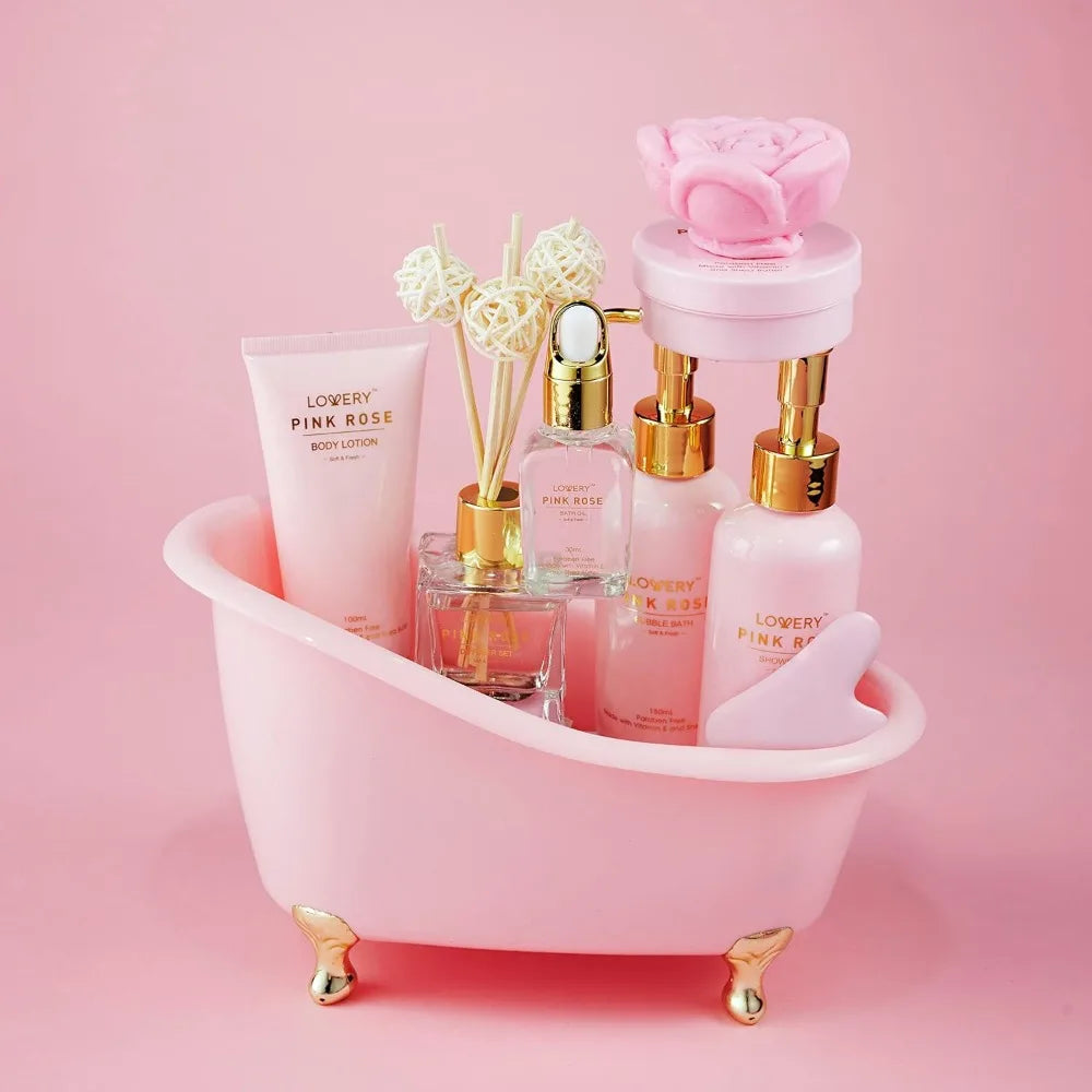 Bath Baskets ,Basket for Her with Perfume, Birthday Gifts fors Women, Self Care Gift Boxes for Women, Bath Baskets